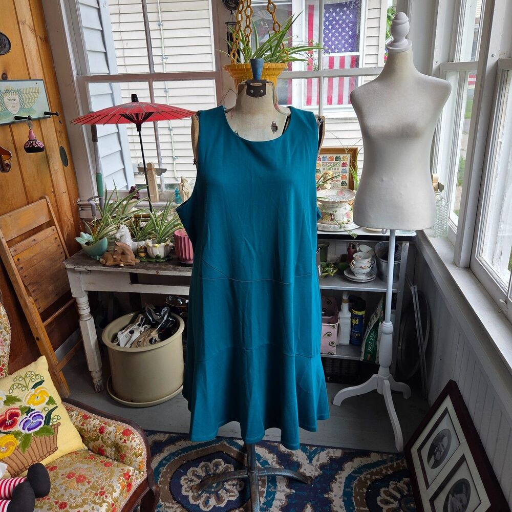 NWT BB Dakota Plus Size 20 Teal Sleeveless Fit Flare Midi Dress Pockets